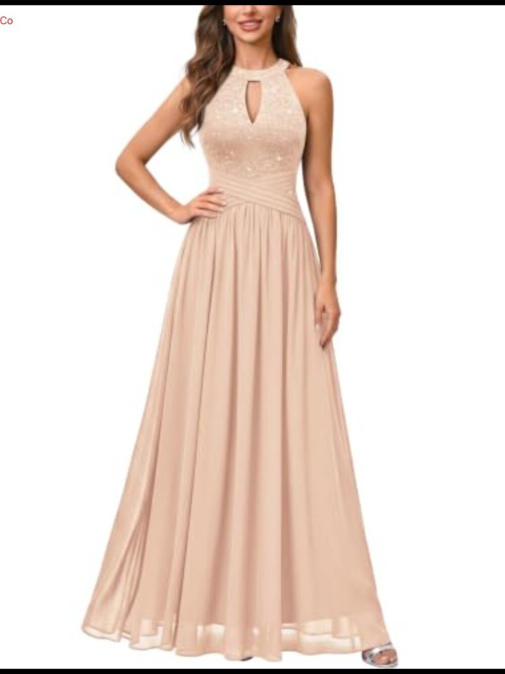 Halter Sleeveless Lace Chiffon Formal Evening Maxi Dress
